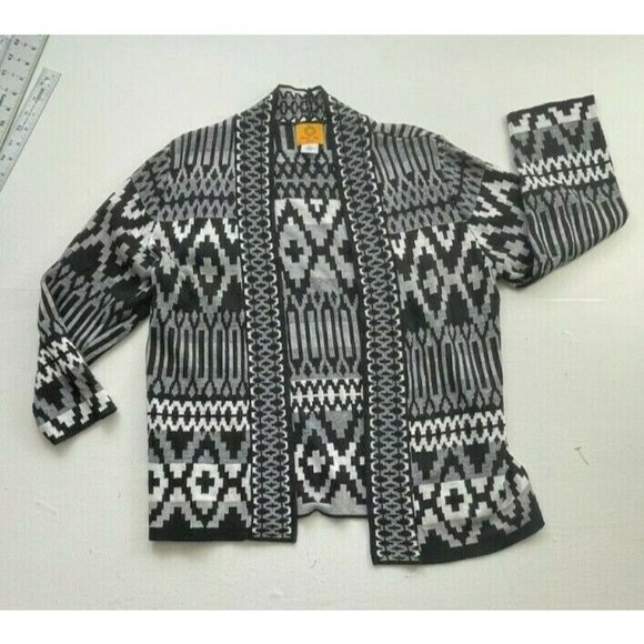 Ruby Rd Petite Women's SZ PL White Black Open Front Long Sleeve Cardigan Sweater - Picture 1 of 3